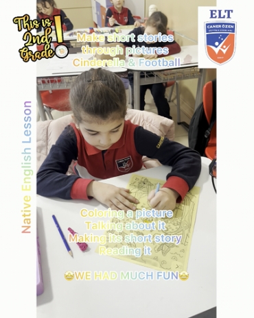 Our students made short stories in a fun way; 1st, coloring two pictures Cinderella for girls and Football for boys; 2nd,talking about them; 3rd, making their short stories and finally reading them. We had much fun in our speaking lesson.