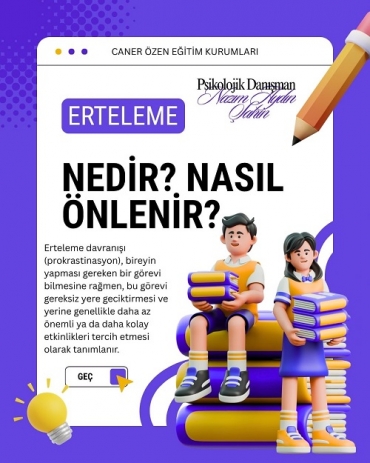 Ertelemek mi, harekete geçmek mi? ?  LGS sürecinde en büyük engellerden biri çoğu zaman derslerin zorluğu değil, “sonra yaparım” düşüncesidir. Erteleme, kısa vadede rahatlatıyor gibi görünse de uzun vadede stres, kaygı ve zaman baskısını artırır.  B